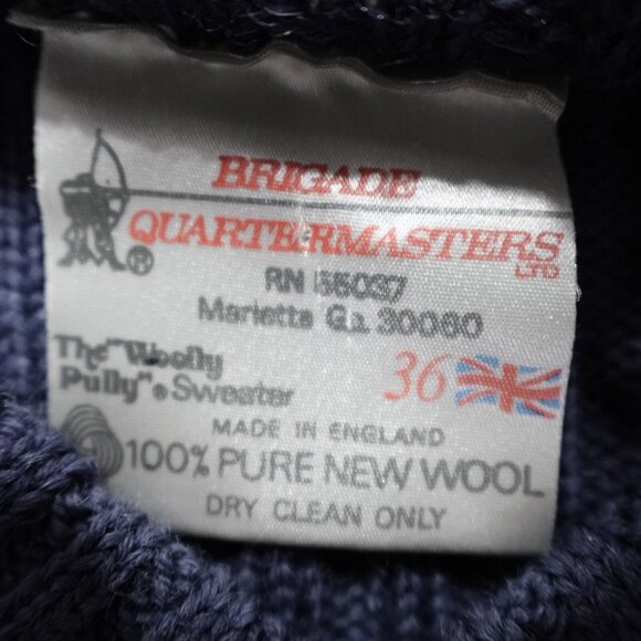 Woolly Pully Sweater Small Blue Solid V-Neck Elbow Patches Commando Epaulets - Picture 2 of 7